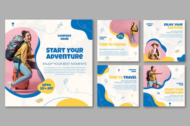 Hand drawn flat design travel agency instagram post