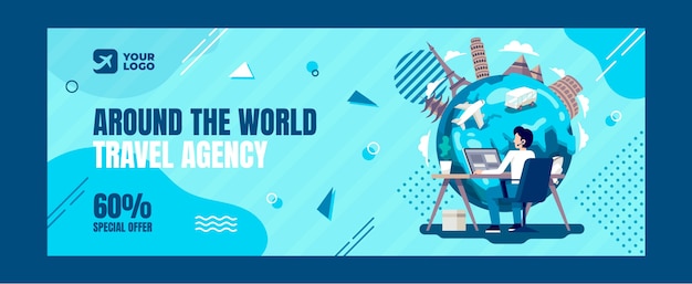 Hand drawn flat design travel agency template