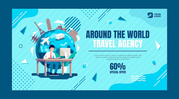 Hand drawn flat design travel agency template