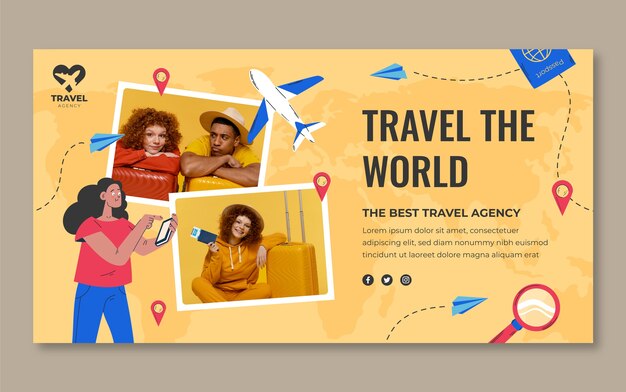 Hand drawn flat design travel agency template