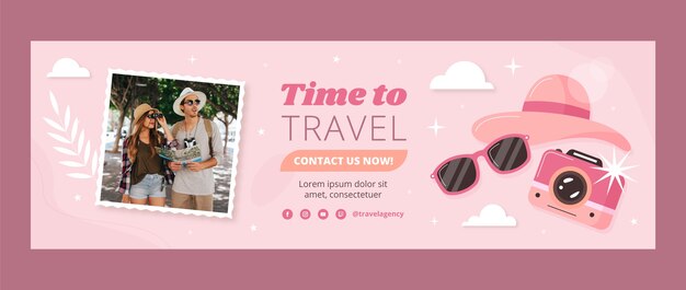 Hand drawn flat design travel agency twitter header