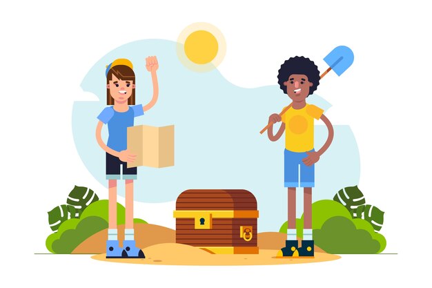 Hand drawn flat design treasure hunt illustration