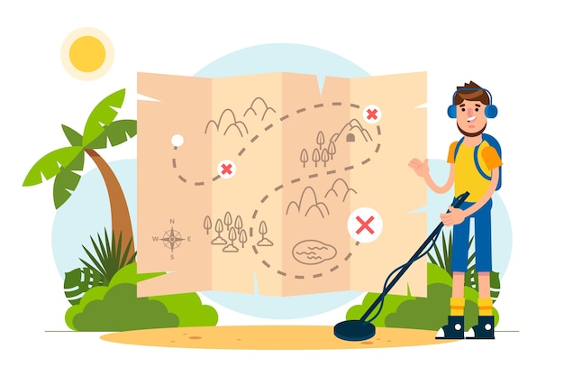 Hand drawn flat design treasure hunt illustration