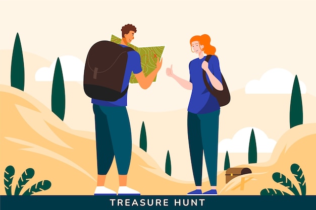 Free Vector hand drawn flat design treasure hunt illustration