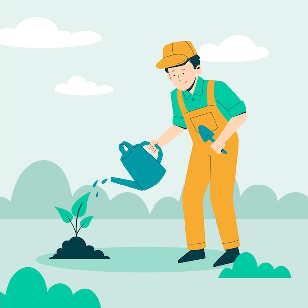 Hand drawn flat design tree planting illustration