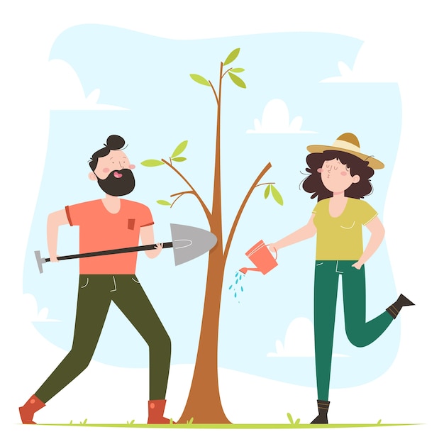 Free Vector hand drawn flat design tree planting illustration