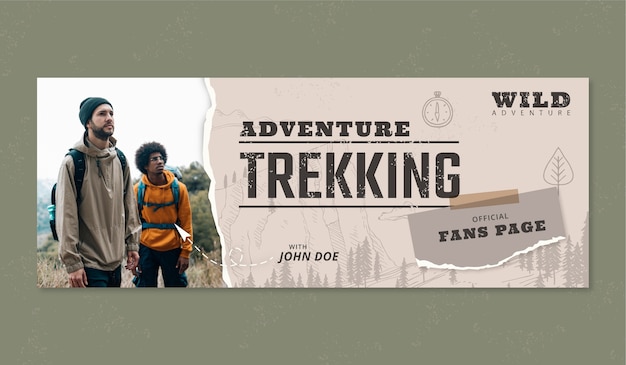 Hand drawn flat design trekking facebook cover