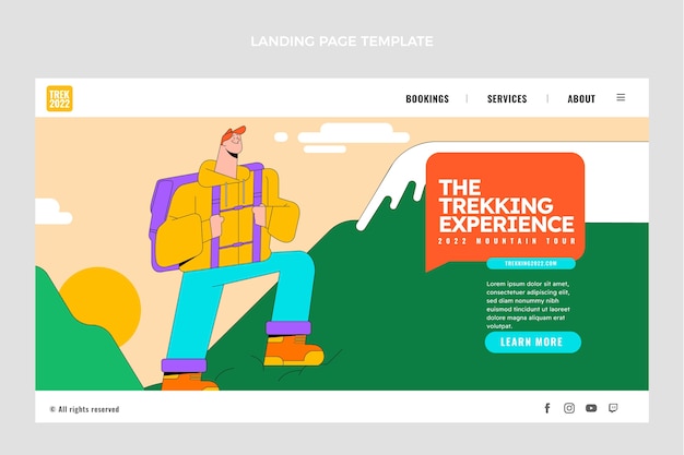 Hand drawn flat design trekking landing page