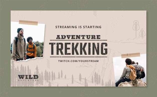 Hand drawn flat design trekking twitch background