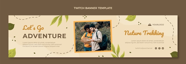 Hand drawn flat design trekking twitch banner