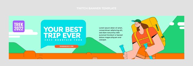 Hand drawn flat design trekking twitch banner