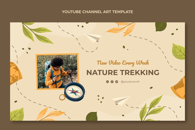 Hand drawn flat design trekking youtube thumbnail