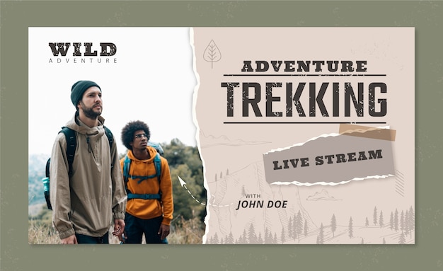 Hand drawn flat design trekking youtube thumbnail