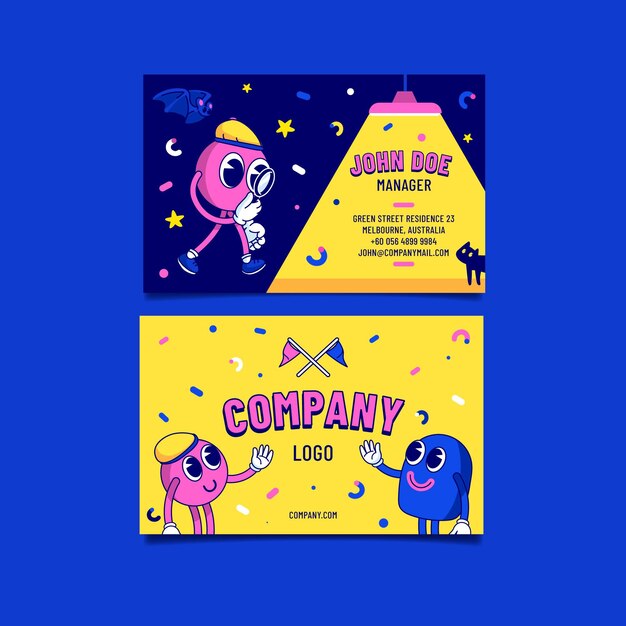 Hand drawn flat design trendy cartoon business cards