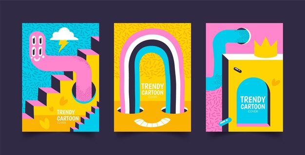 Hand drawn flat design trendy cartoon covers