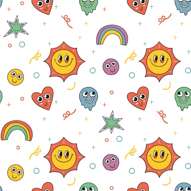 Hand drawn flat design of  trendy cartoon pattern