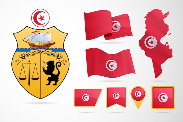 Hand drawn flat design tunisia national emblems