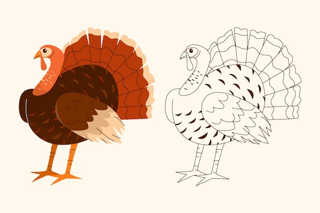 Hand drawn flat design turkey outline