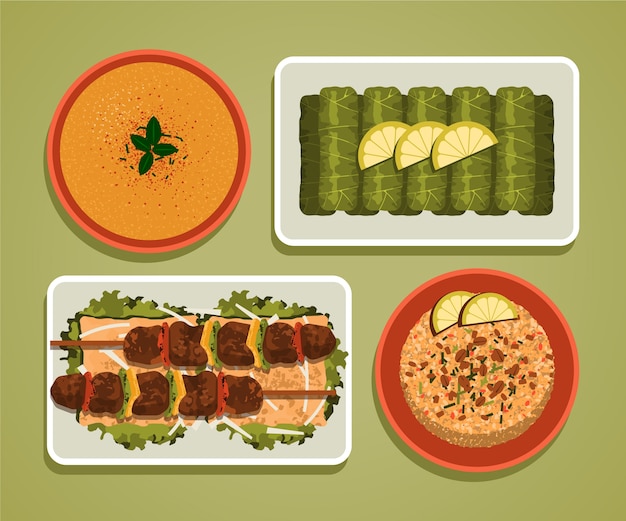 Hand drawn flat design turkish food illustration