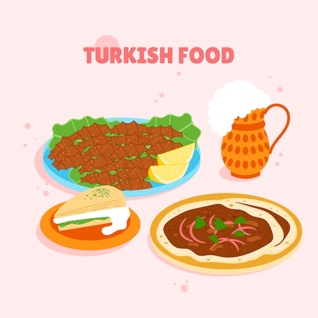 Free vector hand drawn flat design turkish food illustration