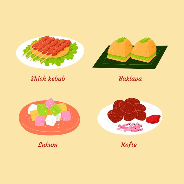 Hand drawn flat design turkish food