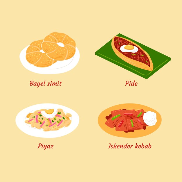 Hand drawn flat design turkish food