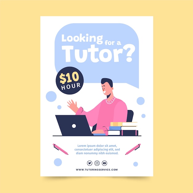 Hand drawn flat design tutoring flyer