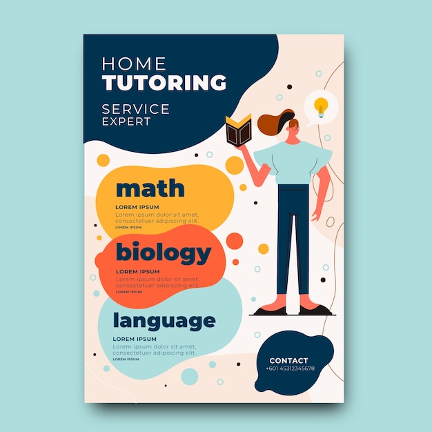 Hand drawn flat design tutoring flyer