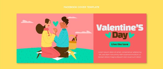 Hand drawn flat design valentines day facebook cover