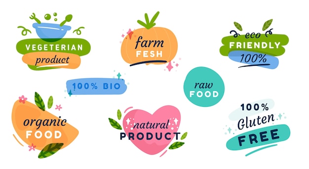 Free Vector hand drawn flat design vegetarian food badges and labels