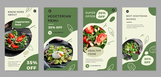 Hand drawn flat design vegetarian food instagram stories