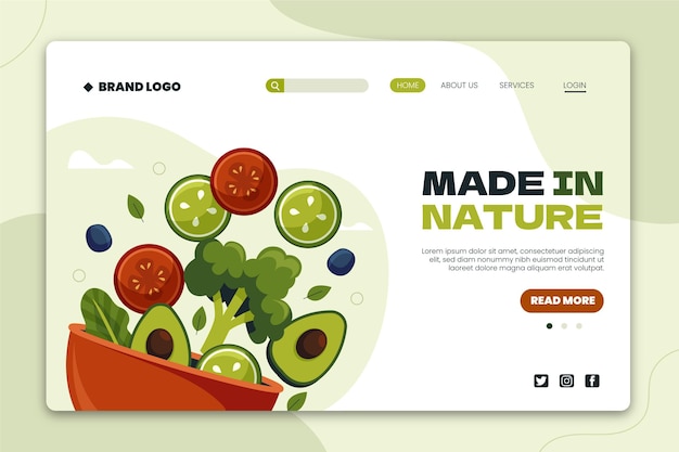 Free vector hand drawn flat design vegetarian food landing page