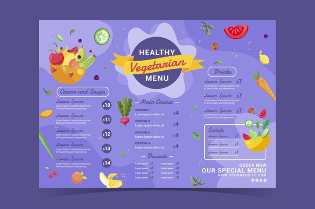 Hand drawn flat design vegetarian menu