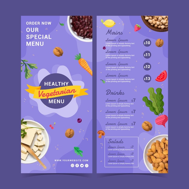 Hand drawn flat design vegetarian menu