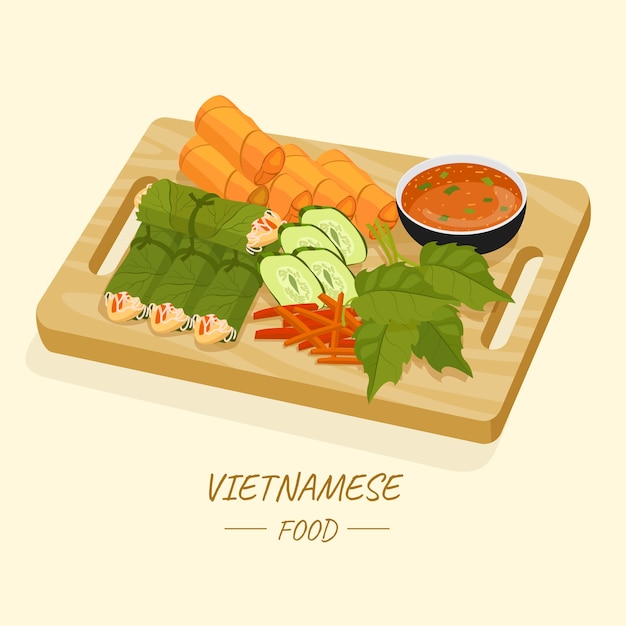 Free Vector hand drawn flat design vietnamese food illustration