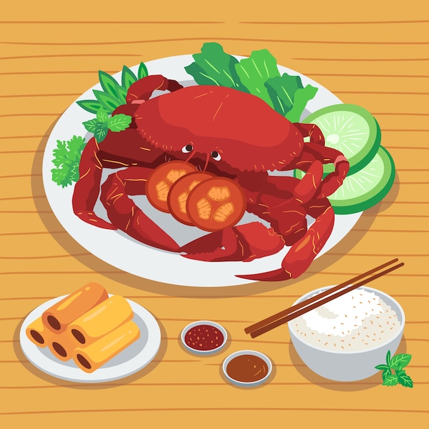 Hand drawn flat design vietnamese food illustration