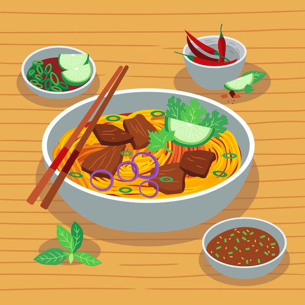 Free Vector hand drawn flat design vietnamese food illustration