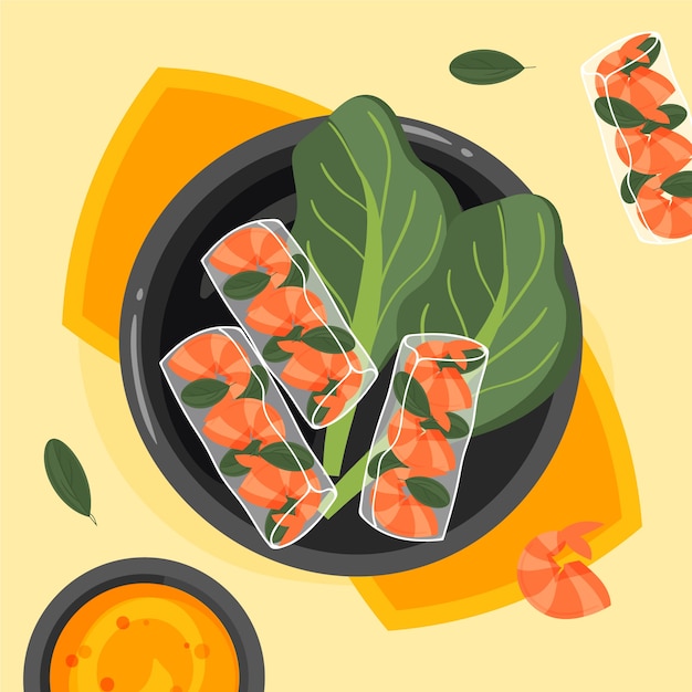 Hand drawn flat design vietnamese food illustration