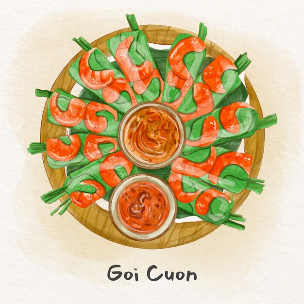 Hand drawn flat design vietnamese food illustration