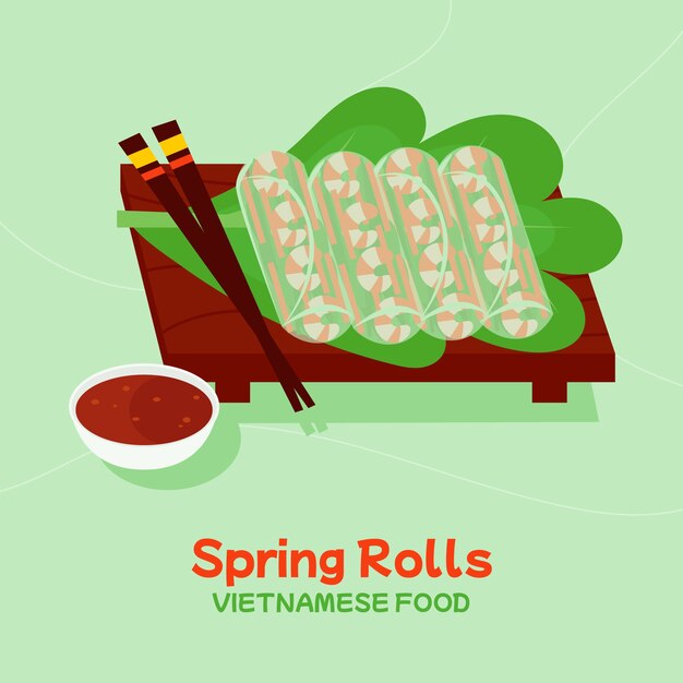 Hand drawn flat design vietnamese food illustration