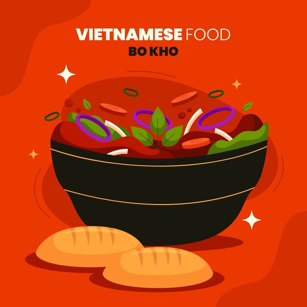 Hand drawn flat design vietnamese food illustration