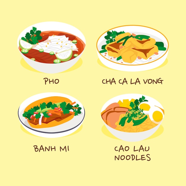 Hand drawn flat design vietnamese food illustration