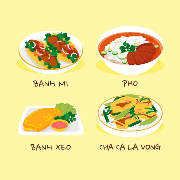 Free Vector hand drawn flat design vietnamese food illustration