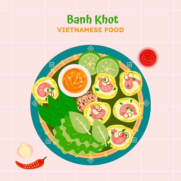 Hand drawn flat design vietnamese food illustration