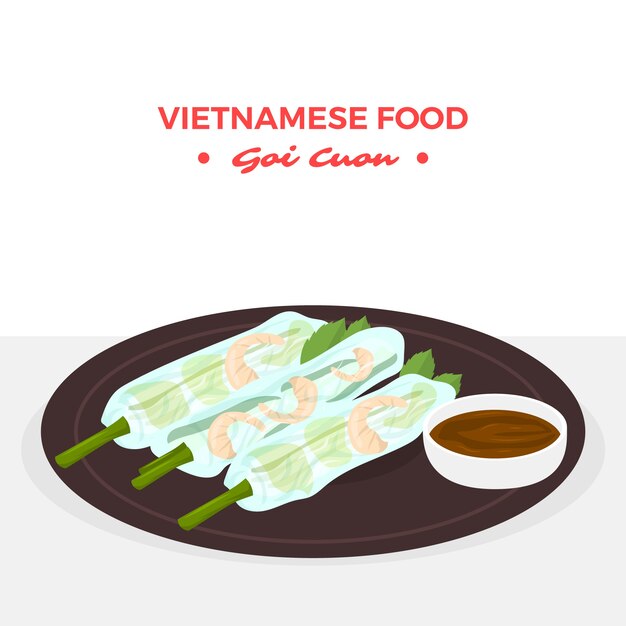 Hand drawn  flat design vietnamese food