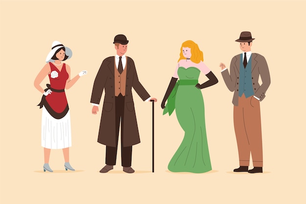 Free Vector hand drawn flat design vintage people collection