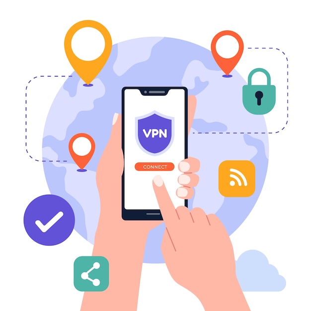 Hand drawn flat design vpn illustration