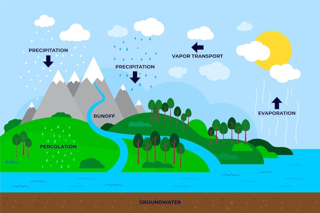 Free Vector hand drawn of flat design water cycle