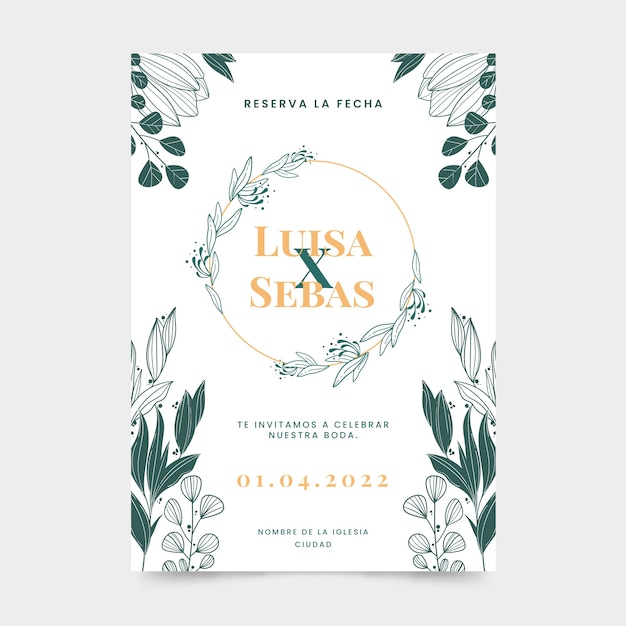 Hand drawn flat design wedding invitations in spanish