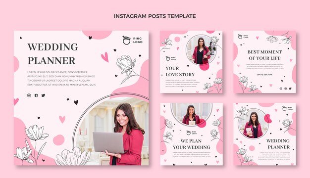 Hand drawn flat design wedding planner design template